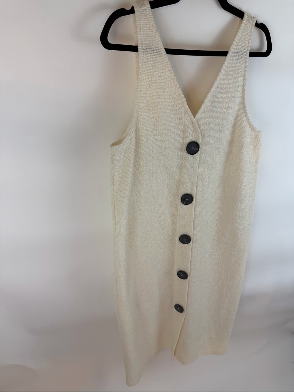 Zara Trafaluc Cream Textured Button Front Sleeveless Dress Size Large - Picture 4 of 6